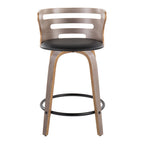 Cosini 24" Fixed-Height Counter Stool - Set of 2 - Light Grey Wood, Black Metal, Black PU