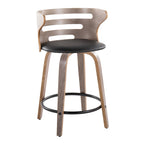 Cosini 24" Fixed-Height Counter Stool - Set of 2 - Light Grey Wood, Black Metal, Black PU