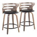 Cosini 24" Fixed-Height Counter Stool - Set of 2 - Light Grey Wood, Black Metal, Black PU