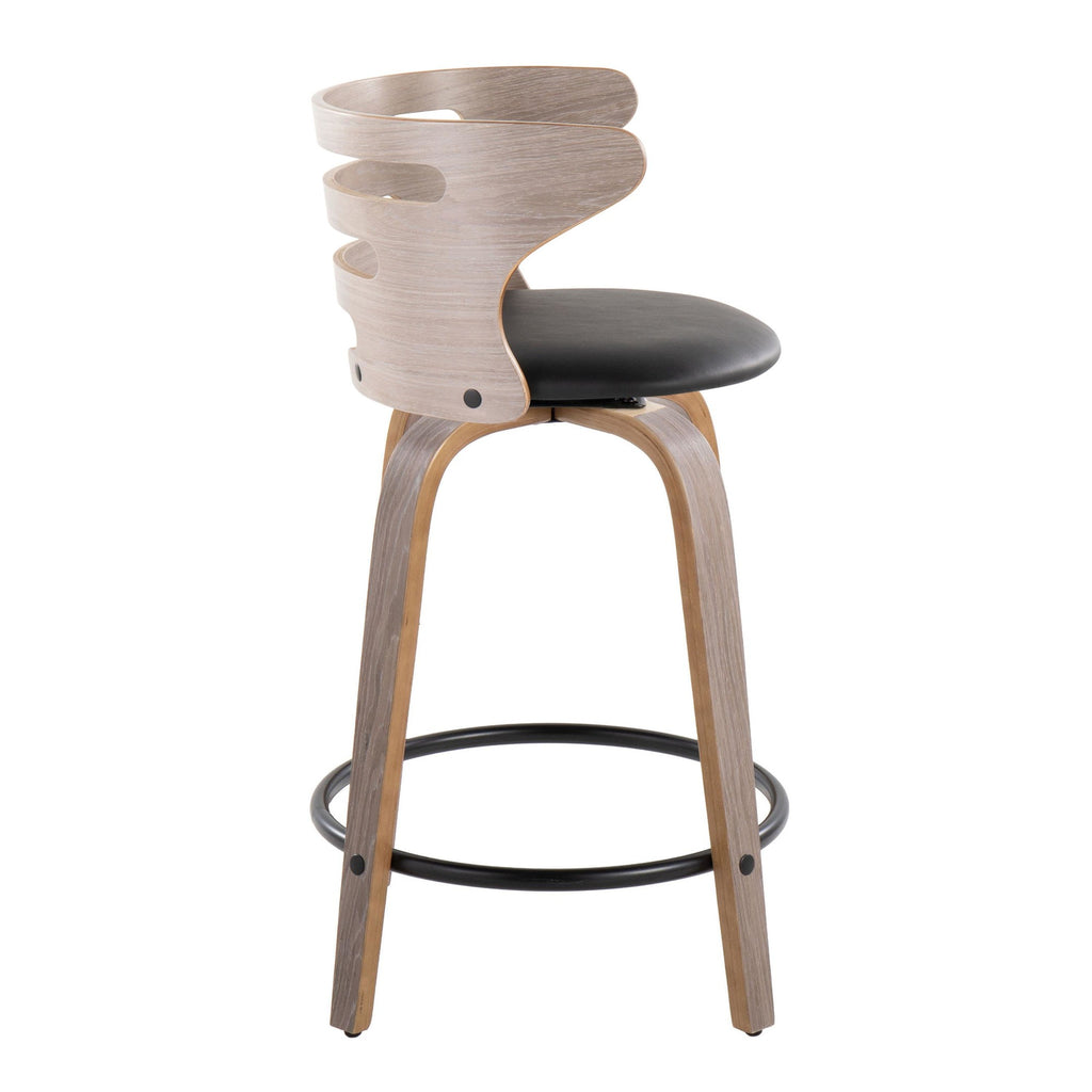 Cosini 24" Fixed-Height Counter Stool - Set of 2 - Light Grey Wood, Black Metal, Black PU