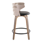 Cosini 24" Fixed-Height Counter Stool - Set of 2 - Light Grey Wood, Black Metal, Black PU