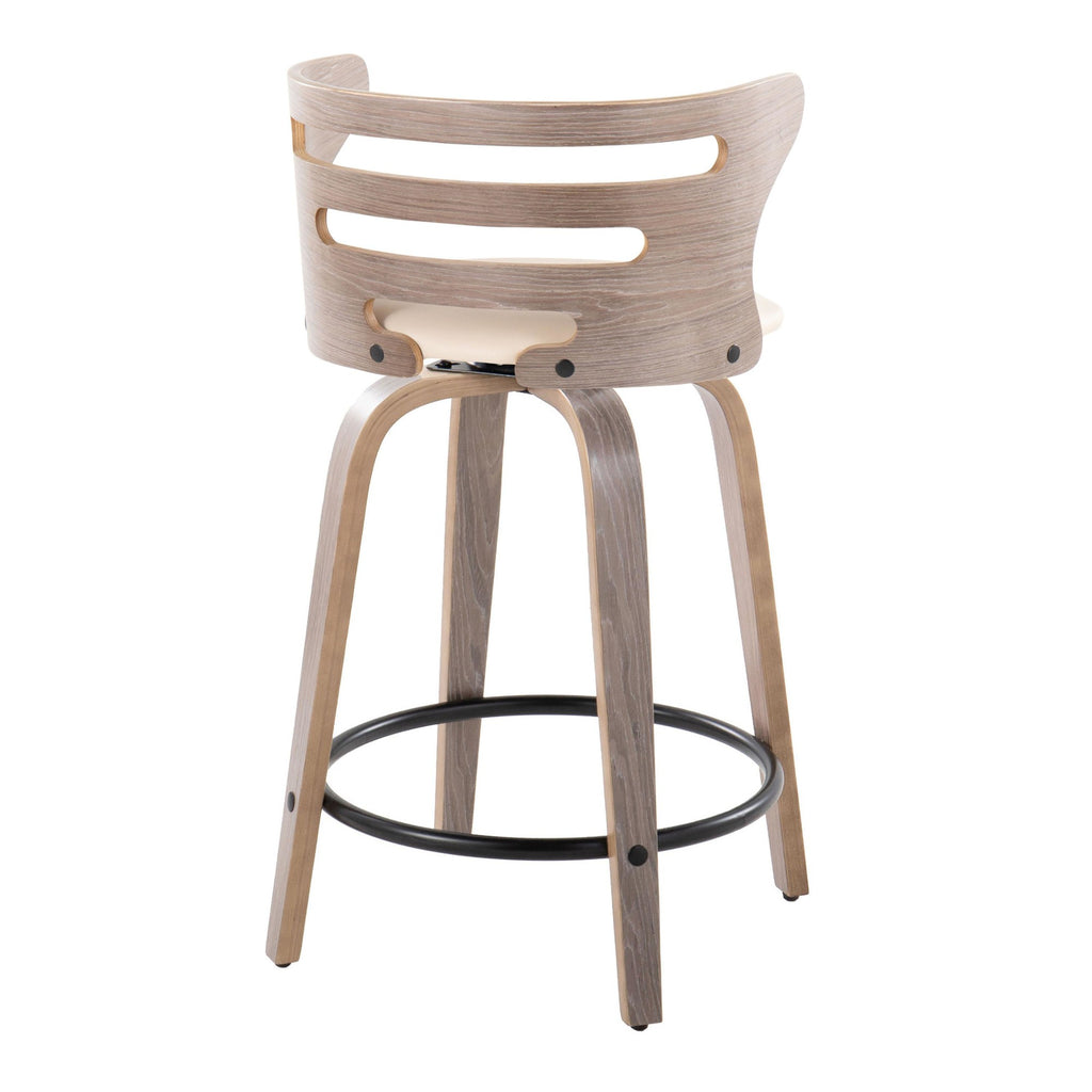 Cosini 24" Fixed-Height Counter Stool - Set of 2 - Light Grey Wood, Black Metal, Cream PU