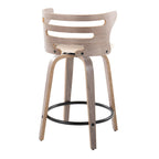 Cosini 24" Fixed-Height Counter Stool - Set of 2 - Light Grey Wood, Black Metal, Cream PU