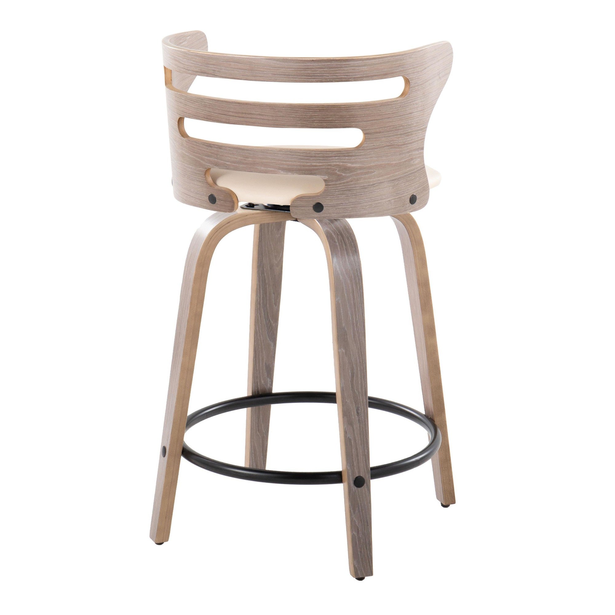 Cosini 24" Fixed-Height Counter Stool - Set of 2 - Light Grey Wood, Black Metal, Cream PU