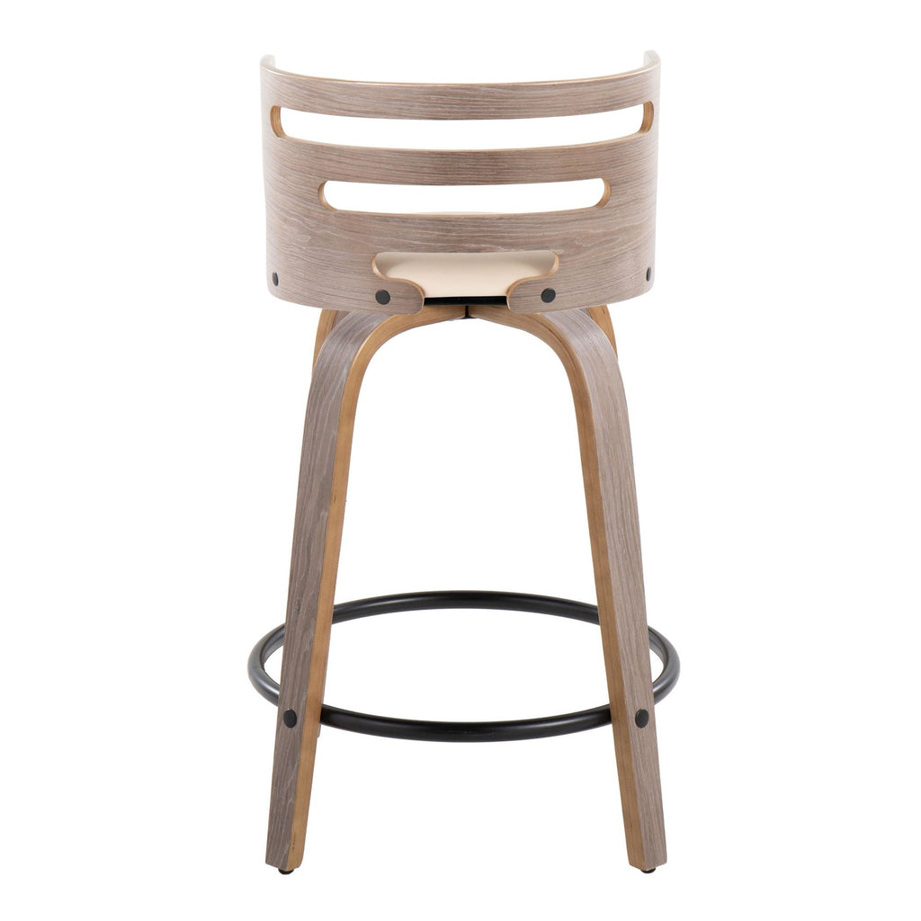 Cosini 24" Fixed-Height Counter Stool - Set of 2 - Light Grey Wood, Black Metal, Cream PU