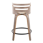 Cosini 24" Fixed-Height Counter Stool - Set of 2 - Light Grey Wood, Black Metal, Cream PU