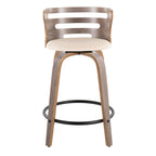 Cosini 24" Fixed-Height Counter Stool - Set of 2 - Light Grey Wood, Black Metal, Cream PU