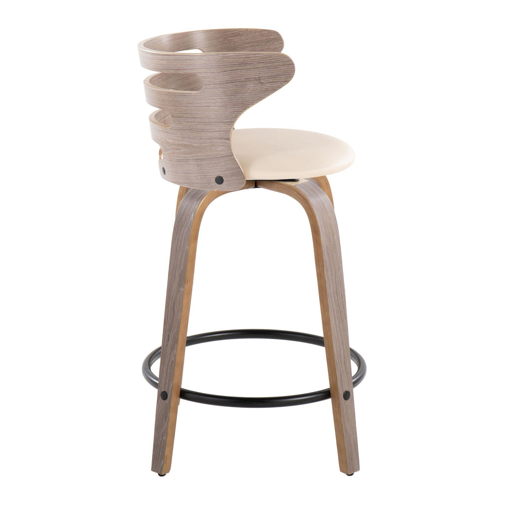 Cosini 24" Fixed-Height Counter Stool - Set of 2 - Light Grey Wood, Black Metal, Cream PU