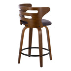 Cosini 24" Fixed-Height Counter Stool - Set of 2 - Walnut Wood, Brown PU, Black Metal