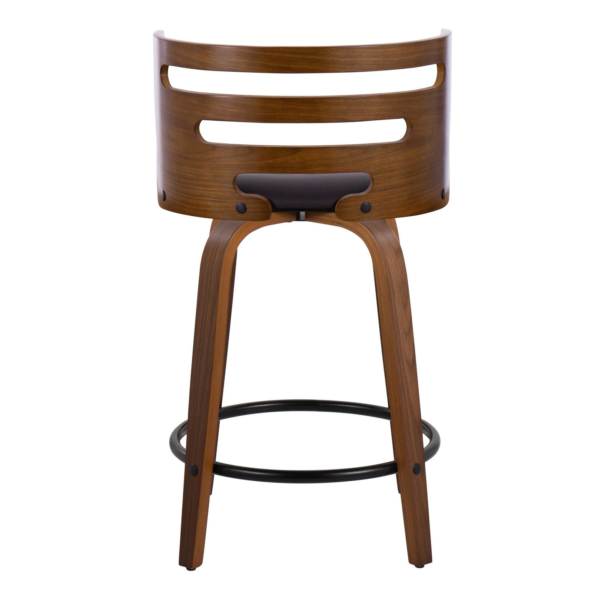 Cosini 24" Fixed-Height Counter Stool - Set of 2 - Walnut Wood, Brown PU, Black Metal