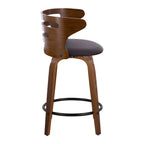 Cosini 24" Fixed-Height Counter Stool - Set of 2 - Walnut Wood, Brown PU, Black Metal