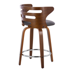 Cosini 24" Fixed-Height Counter Stool - Set of 2 - Walnut Wood, Brown PU, Chrome Metal