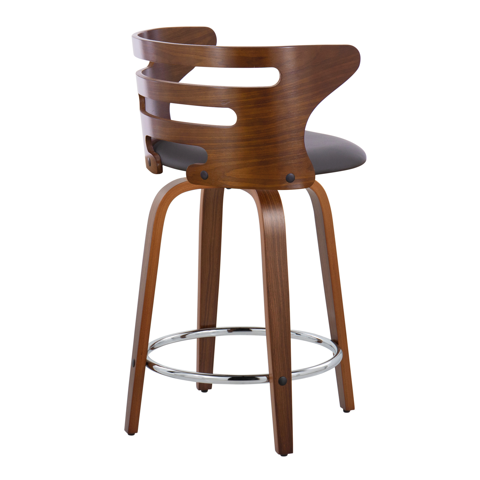 Cosini 24" Fixed-Height Counter Stool - Set of 2 - Walnut Wood, Brown PU, Chrome Metal