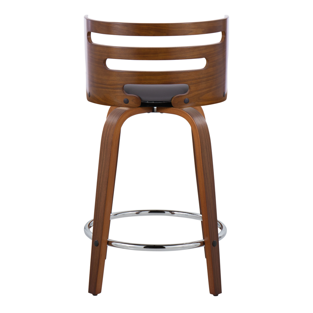 Cosini 24" Fixed-Height Counter Stool - Set of 2 - Walnut Wood, Brown PU, Chrome Metal