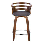 Cosini 24" Fixed-Height Counter Stool - Set of 2 - Walnut Wood, Brown PU, Chrome Metal