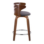 Cosini 24" Fixed-Height Counter Stool - Set of 2 - Walnut Wood, Brown PU, Chrome Metal