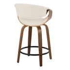 Curvini 24" Fixed-Height Counter Stool - Set of 2 - Walnut Wood, Cream Fabric, Black Metal