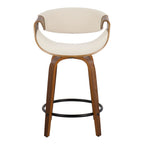Curvini 24" Fixed-Height Counter Stool - Set of 2 - Walnut Wood, Cream Fabric, Black Metal