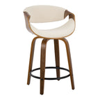 Curvini 24" Fixed-Height Counter Stool - Set of 2 - Walnut Wood, Cream Fabric, Black Metal