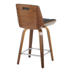 Corazza 24" Fixed-Height Counter Stool - Set of 2 - Walnut Wood, Charcoal Fabric, Chrome Metal