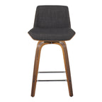 Corazza 24" Fixed-Height Counter Stool - Set of 2 - Walnut Wood, Charcoal Fabric, Chrome Metal