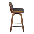 Corazza 24" Fixed-Height Counter Stool - Set of 2 - Walnut Wood, Charcoal Fabric, Chrome Metal