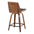 Corazza 24" Fixed-Height Counter Stool - Set of 2 - Walnut Wood, Charcoal Fabric, Black Metal