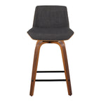 Corazza 24" Fixed-Height Counter Stool - Set of 2 - Walnut Wood, Charcoal Fabric, Black Metal