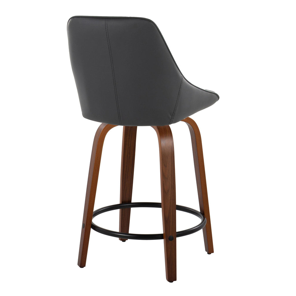 Diana 24" Fixed-Height Counter Stool - Set of 2 - Walnut Wood, Black PU, Black Metal