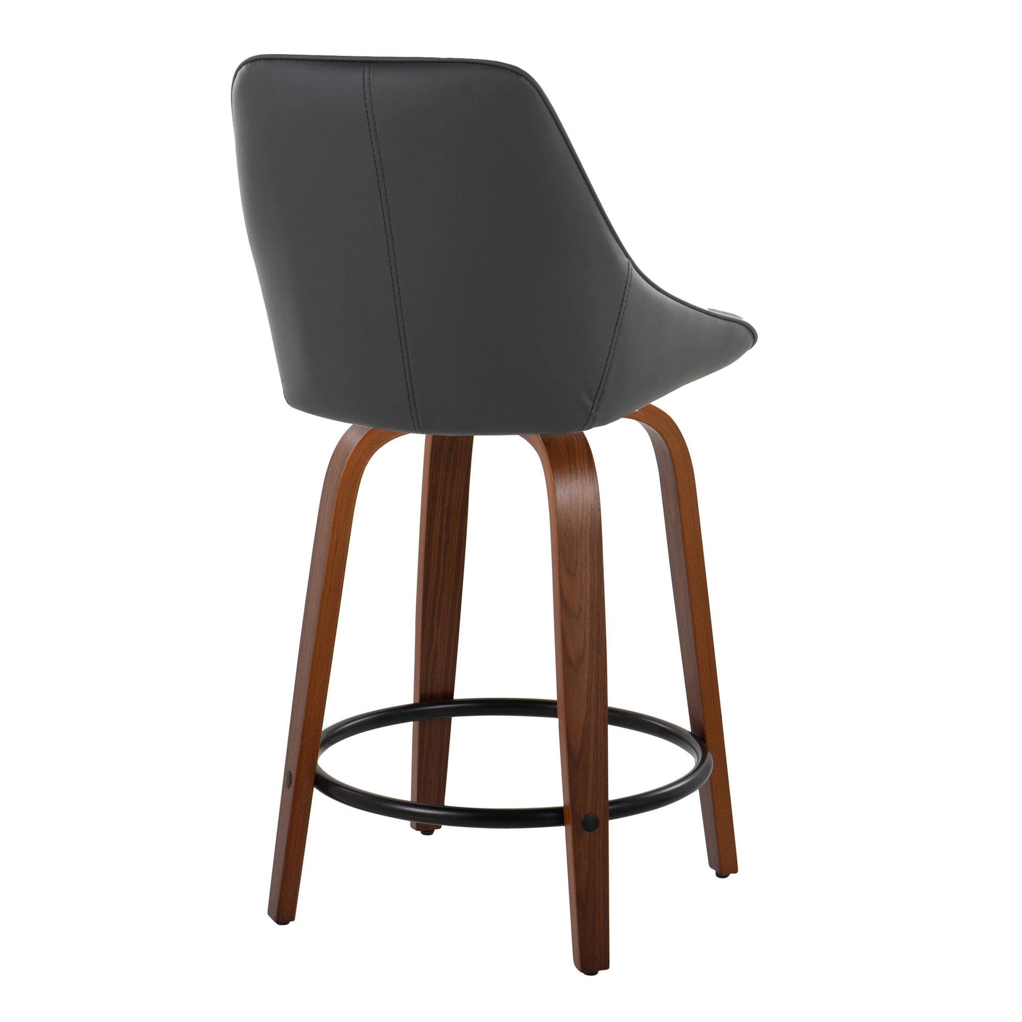 Diana 24" Fixed-Height Counter Stool - Set of 2 - Walnut Wood, Black PU, Black Metal