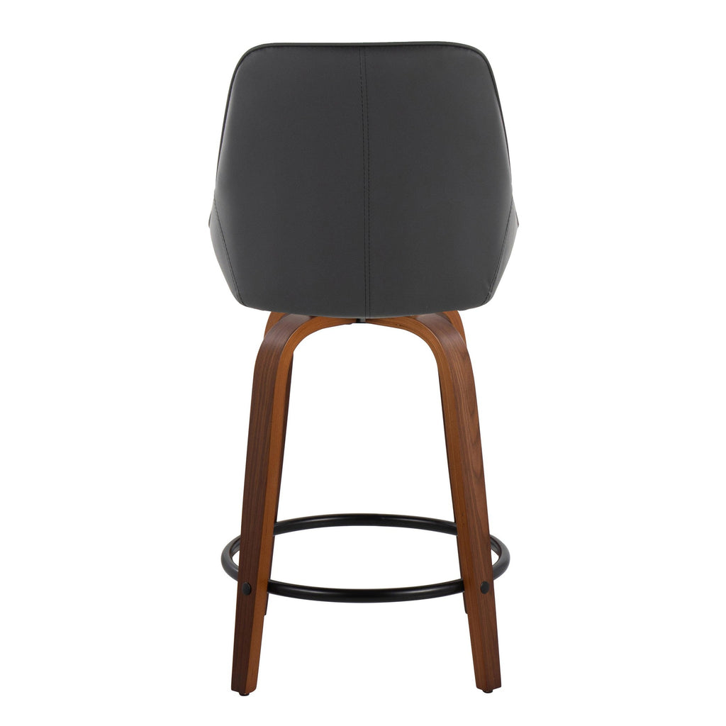 Diana 24" Fixed-Height Counter Stool - Set of 2 - Walnut Wood, Black PU, Black Metal