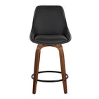 Diana 24" Fixed-Height Counter Stool - Set of 2 - Walnut Wood, Black PU, Black Metal