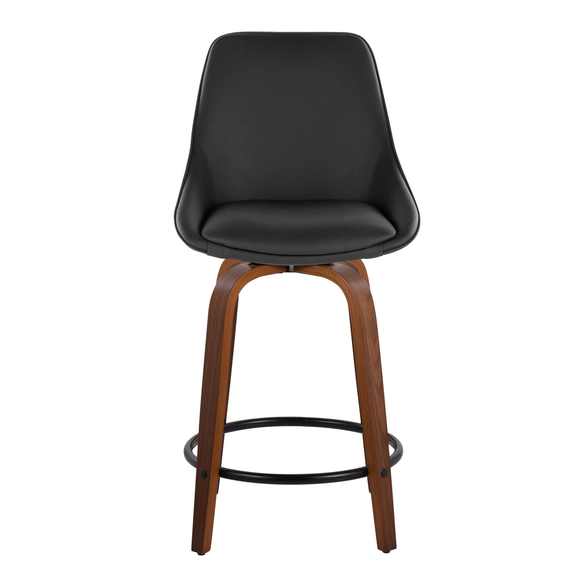 Diana 24" Fixed-Height Counter Stool - Set of 2 - Walnut Wood, Black PU, Black Metal