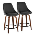 Diana 24" Fixed-Height Counter Stool - Set of 2 - Walnut Wood, Black PU, Black Metal