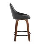 Diana 24" Fixed-Height Counter Stool - Set of 2 - Walnut Wood, Black PU, Black Metal