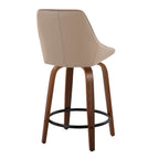 Diana 24" Fixed-Height Counter Stool - Set of 2 - Walnut Wood, Brown PU, Black Metal