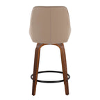 Diana 24" Fixed-Height Counter Stool - Set of 2 - Walnut Wood, Brown PU, Black Metal