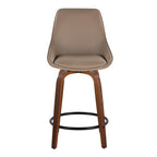 Diana 24" Fixed-Height Counter Stool - Set of 2 - Walnut Wood, Brown PU, Black Metal