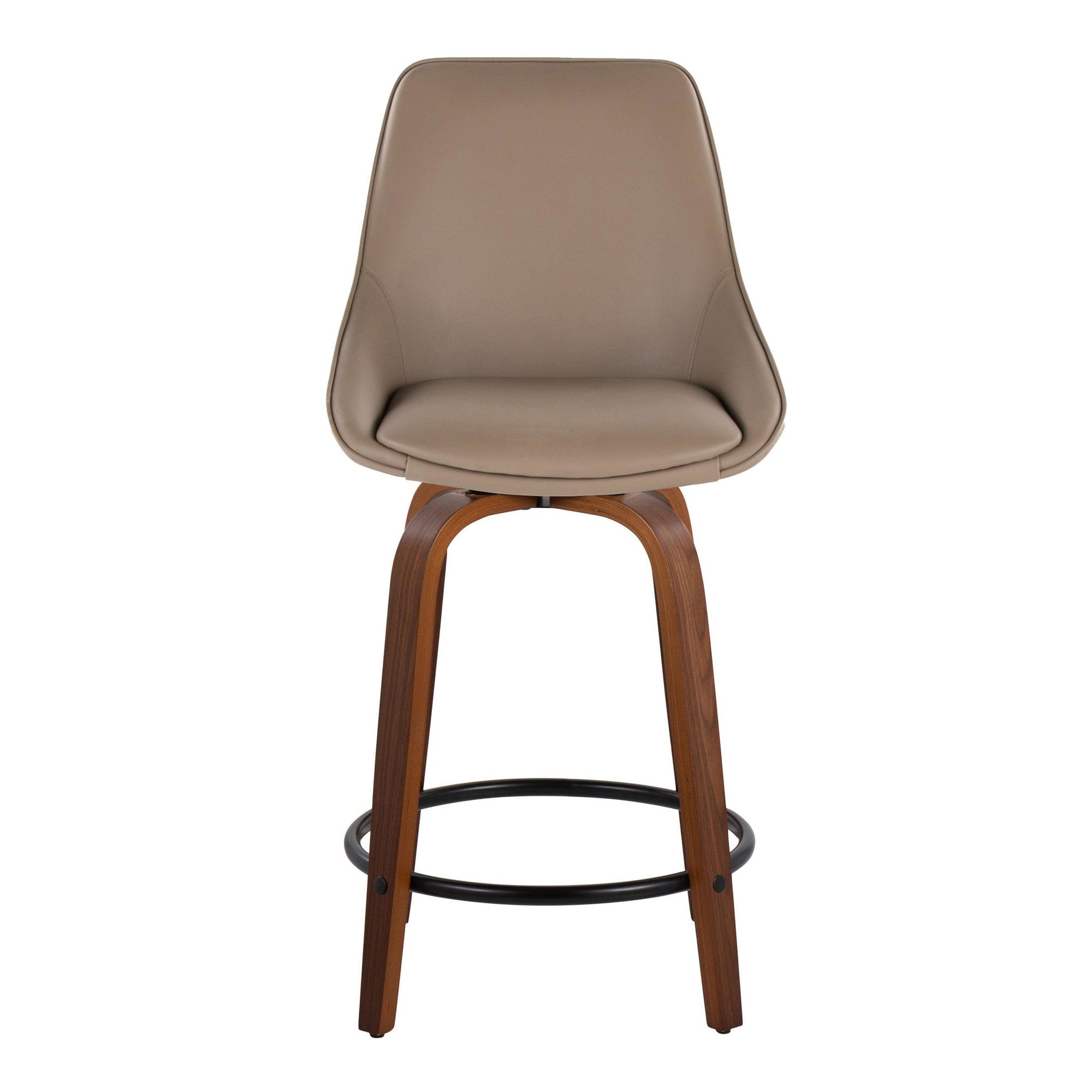 Diana 24" Fixed-Height Counter Stool - Set of 2 - Walnut Wood, Brown PU, Black Metal