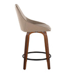 Diana 24" Fixed-Height Counter Stool - Set of 2 - Walnut Wood, Brown PU, Black Metal