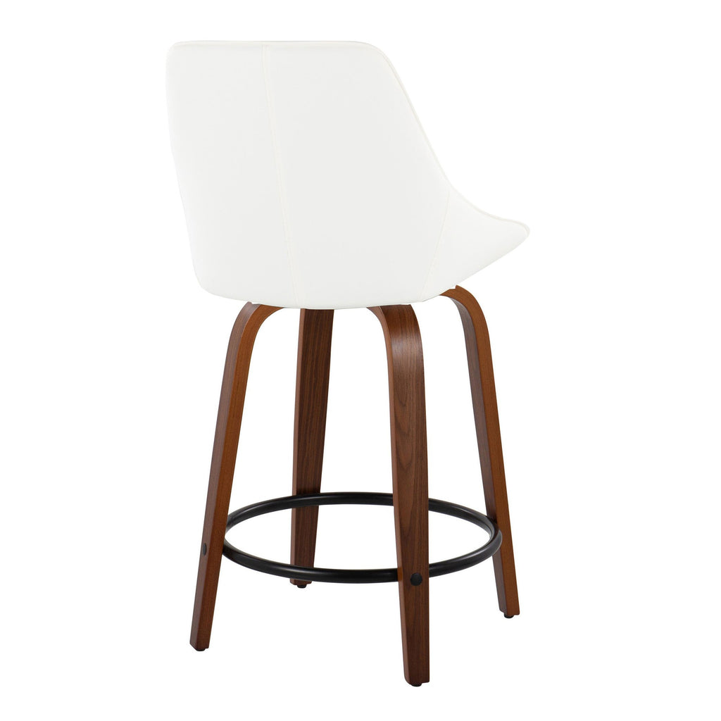 Diana 24" Fixed-Height Counter Stool - Set of 2 - Walnut Wood, White PU, Black Metal