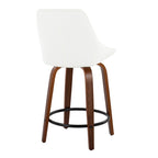 Diana 24" Fixed-Height Counter Stool - Set of 2 - Walnut Wood, White PU, Black Metal