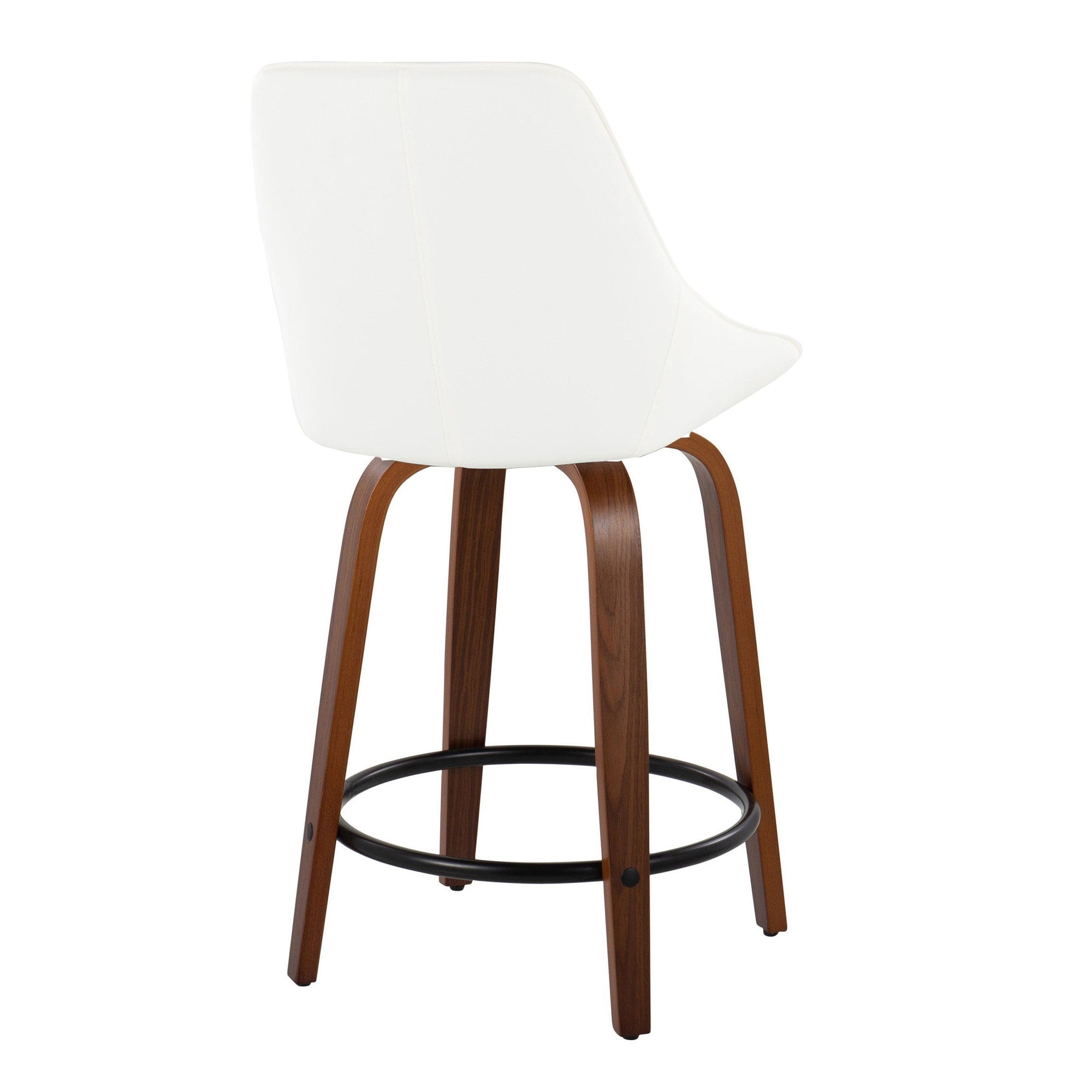 Diana 24" Fixed-Height Counter Stool - Set of 2 - Walnut Wood, White PU, Black Metal