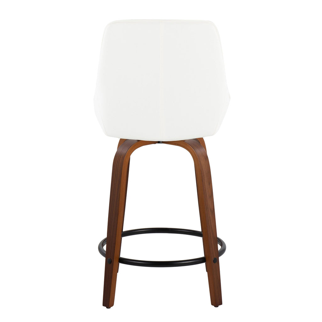 Diana 24" Fixed-Height Counter Stool - Set of 2 - Walnut Wood, White PU, Black Metal