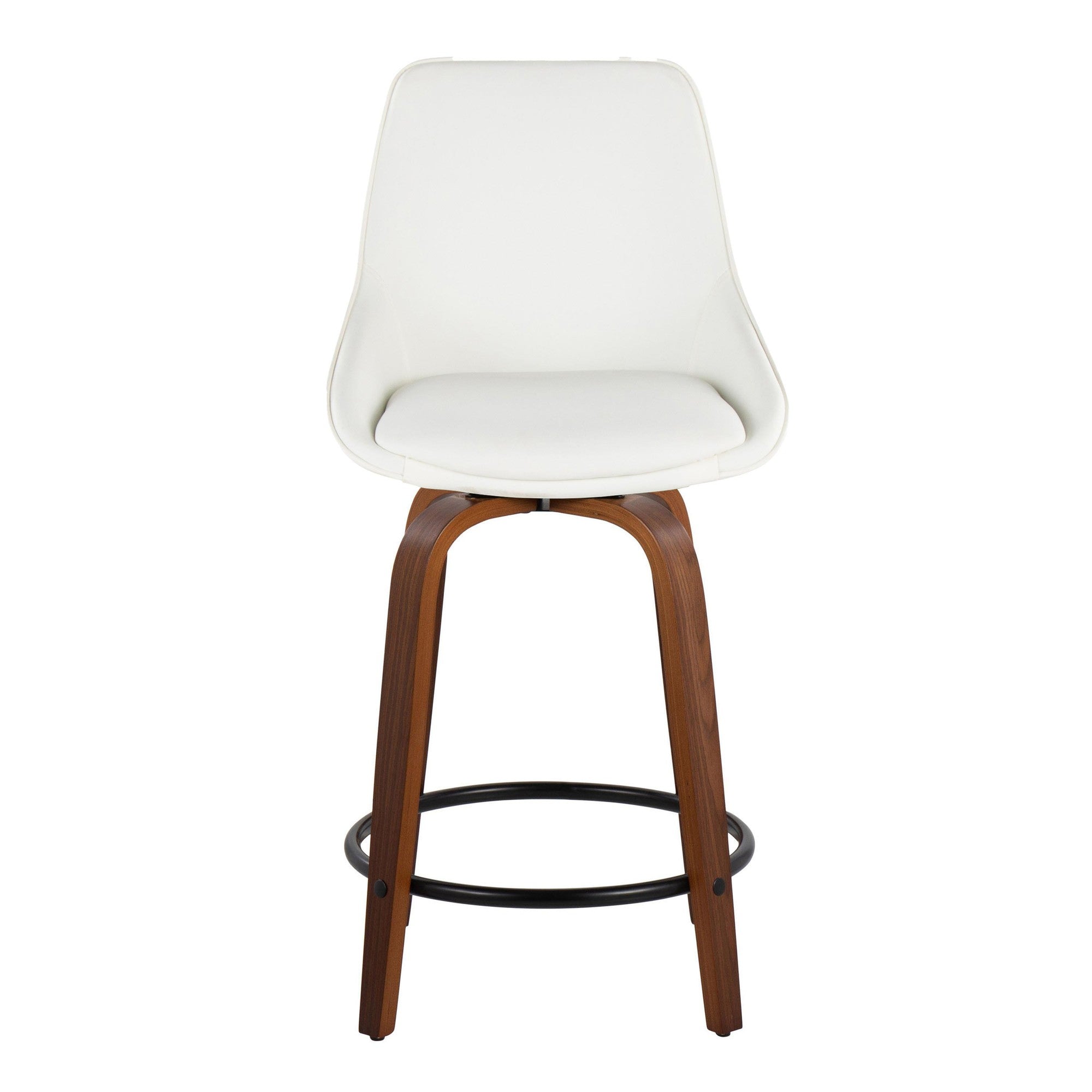 Diana 24" Fixed-Height Counter Stool - Set of 2 - Walnut Wood, White PU, Black Metal