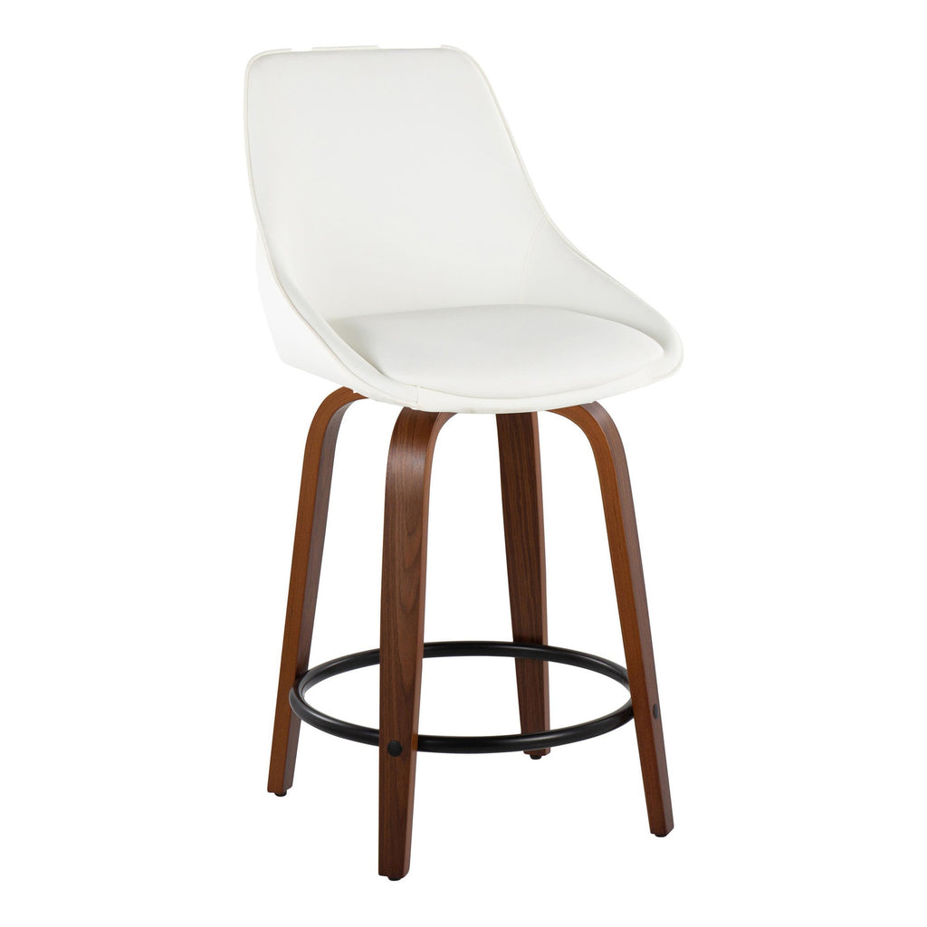 Diana 24" Fixed-Height Counter Stool - Set of 2 - Walnut Wood, White PU, Black Metal