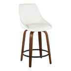 Diana 24" Fixed-Height Counter Stool - Set of 2 - Walnut Wood, White PU, Black Metal