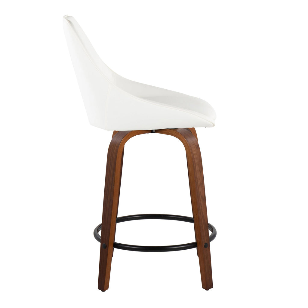 Diana 24" Fixed-Height Counter Stool - Set of 2 - Walnut Wood, White PU, Black Metal
