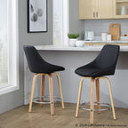 Diana 24" Fixed-Height Counter Stool - Set of 2 - Zebra Wood, Black PU, Chrome Metal