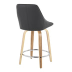 Diana 24" Fixed-Height Counter Stool - Set of 2 - Zebra Wood, Black PU, Chrome Metal